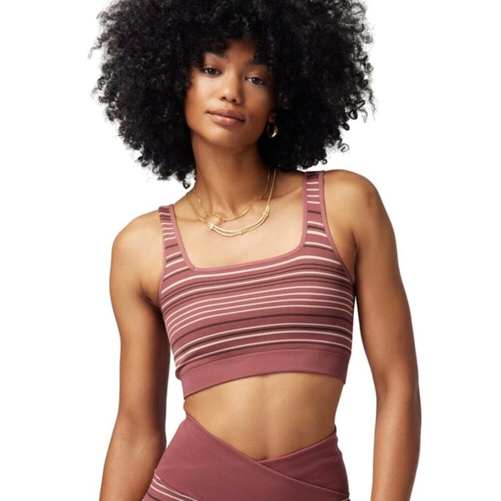 Spiritual Gangster Lena Seamless Bra in Washed Burgundy Stripe - Size: M / L